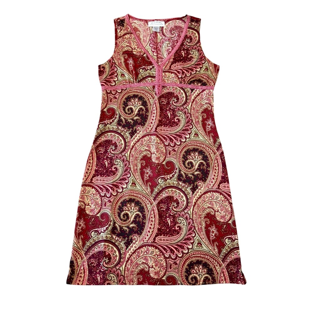Giorgio‎ Fiorlini Collection Burgundy Paisley V-Neck Sleeveless Sheath Dress M